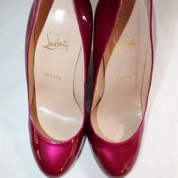 Christian Louboutin Ron Ron Zeppa Patent Leather Candy Apple Red Pumps 39.5 - Picture 2 of 4